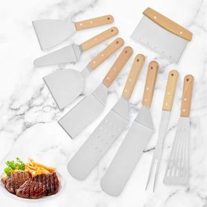 Stainless Steel Grill Set With Wooden Handle Sauteed Steak Teppanyaki Pancake Cooking Kitchen Tools Pizza Cutters - Product Image 4