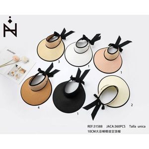 Cappello di paglia con bordo largo 10 cm, parte superiore aperta con fiocco, protezione solare unisex, abbigliamento estivo da spiaggia - Product Image 3