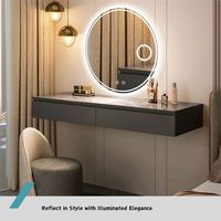 Espejo de Baño con Aumento e Iluminación LED para Hotel, Diseño Moderno, Marco Plateado, 30/32 Pulgadas, Clasificación IP65, 5 Años de Garantía, Gráfico
