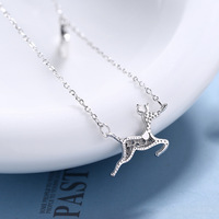 Collier pendentif cerf S925 en argent pour femme, style forêt, mignon, incrusté de zircons, cadeau de fiançailles, mariage, Noël