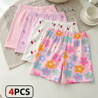 Ensemble 4 pièces style doux rose pâle, motifs macarons et fleurs cerises, basiques unis en tissu doux, leggings courts d'été pour enfants