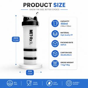 Bouteille de shaker de protéines portable à 3 compartiments avec logo personnalisé, pour la salle de sport, les voyages et le sport, sans BPA, gobelet de mélange pour la remise en forme - Product Image 3