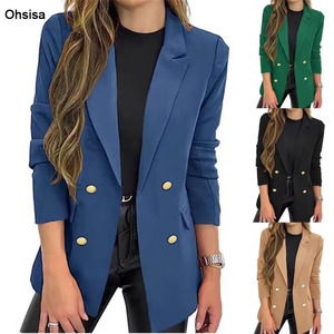 Ohsisa 2025 nuova giacca Casual a maniche lunghe da donna <span class=keywords><strong>in</strong></span> tinta unita lavorata a maglia per l'autunno con colletto ribaltato - Product Image 1