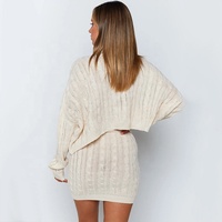 Pull tricoté décontracté anti-plis pour femme, 100 % coton, motif torsadé, 2 pièces, couleur unie, col rond, printemps, haute qualité, vente en gros sur mesure