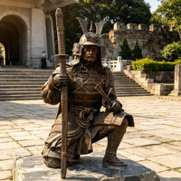 Sculpture en bronze coulé sur mesure de style samouraï pour la décoration de parcs, statue de guerrier samouraï