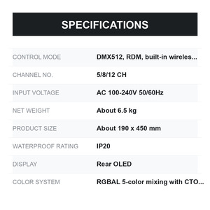ไฟ LED โปรไฟล์สปอต 150W 5 สี RGBAL ปรับมุมคงที่ 26 องศา พร้อมช่องใส่โกโบ และระบบ DMX ไร้สาย สำหรับโรงละคร - Product Image 6