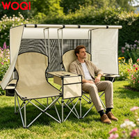 Chaise de camping double portable WOQI avec auvent, chaise de plage pliable robuste avec glacière pour le sport, le jardin et la pêche