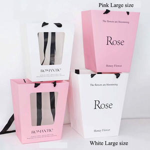 Custom Pink Trapezoidal Portable Florist Window Bag <strong>Flower</strong> <strong>Box</strong> Gift Bouquet Packaging Celebrate Gift Bag - Product Image 3
