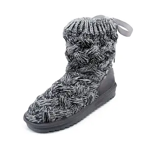Новинка 2022, женские ботинки, высококачественные студенческие вязаные бархатные утепленные Нескользящие зимние серые хлопковые ботинки