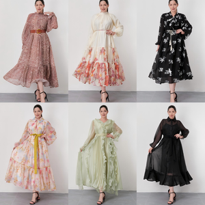 <span class=keywords><strong>Abiti</strong></span> Eleganti di Alta Qualità con Maniche <span class=keywords><strong>a</strong></span> Sbuffo in Jacquard Nero e Oro, Vestito Casual Chic per Feste, Produzione ODM all'Ingrosso - Product Image 3