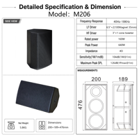 Subwoofer professionnel 6,5 pouces et 160W, toutes séries, avec tweeter de 44 mm, unité de woofer à aimant puissant, M206