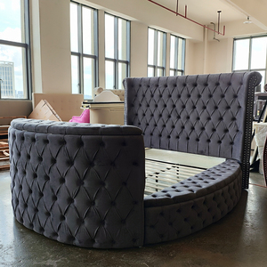 Modernes, kompaktes Design-Rundbett mit Queen/King-Size-Bett, Chesterfield-Stil, getuftet, weiches Schlafzimmermöbel mit TV-Halterung - Product Image 2