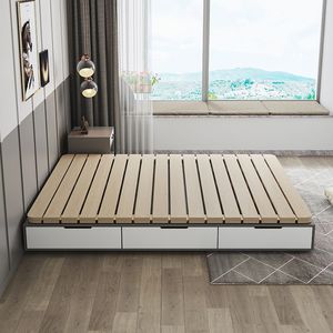 Cadre de lit pliant en bois massif à lattes 1,5x1,8, plateforme au design minimaliste, respirant, résistant à l'humidité, avec support lombaire, lit tatami - Product Image 2