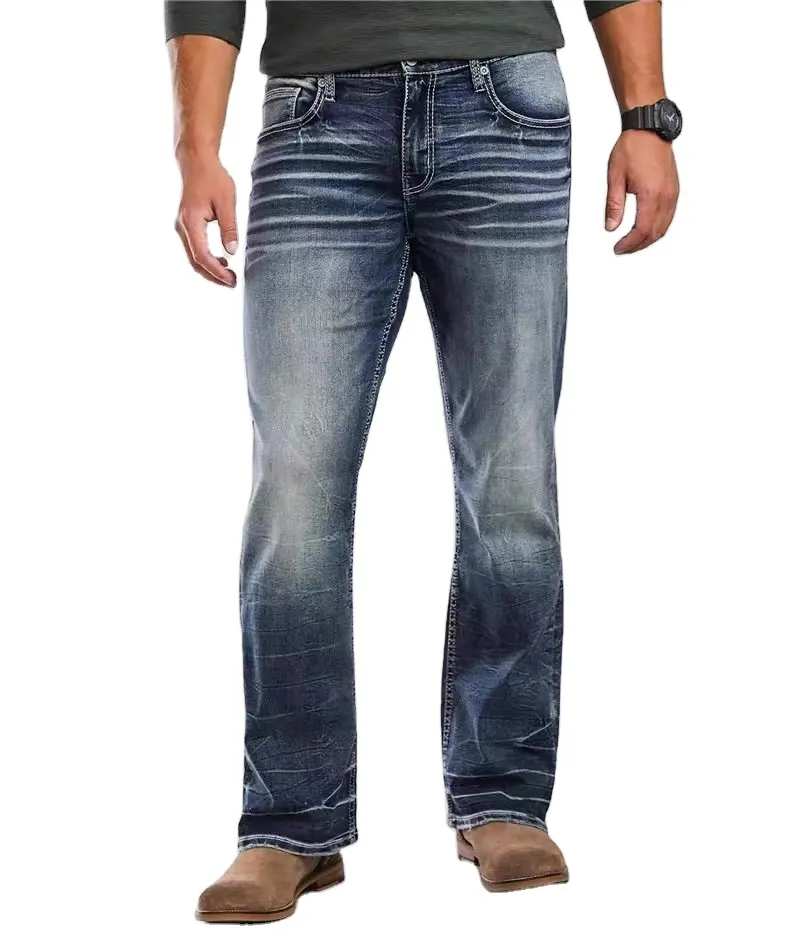 Classico stile micro americano lavato per fare vecchi jeans svasati elasticizzati da uomo