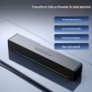Barra de sonido estéreo de alta potencia Altavoz inalámbrico de diente azul con graves mejorados para juegos Tv Computadora Cine en casa Luces RGB <span class=keywords><strong>FMradio</strong></span> - Product Image 5