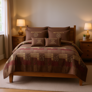 Set Copripiumino Classico Marrone Floreale 4 Pezzi in Poliestere Ricamato per Uso Domestico Lavabile - Product Image 2