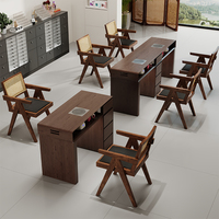 Ensemble table et chaise de manucure en cuir véritable de style japonais vintage, finition noyer russe, simple ou double