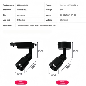 Plafonnier LED COB, projecteur à zoom, éclairage à mise au point progressive, spot mural 5W - Product Image 3