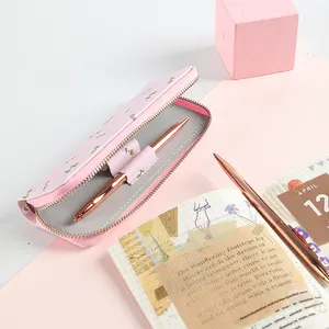 Cute Custom Logo Back to School Pink Bee Design Eco Friendly Gift PU Leather Pen and Pencil Case Set