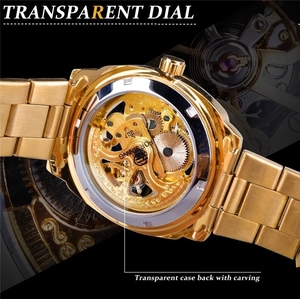 Forsining Watch Fashion <strong>Retro</strong> Men's Automatic Mechanical Watch Top Brand Luxury Full Golden Design Luminous Hands Skeleton <strong>Clock</strong> - Product Image 5