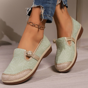 New Chinese <b>Style</b> Large Size Toe Soft Bottom for Women Autumn Low-heeled European and American Shoes Slip-on Lazy Shoes - Product Image 1