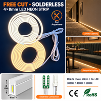 Bande LED néon 4x8mm découpable sur mesure, éclairage LED sans soudure, néon flexible pour éclairage sous armoire, DC24V Max 7W/m