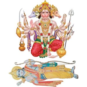 PARIJAT HANDICRAFT Art moderne Sticker mural multicolore Panchmukhi Seigneur Hanuman Ji et Ram Ji - Product Image 3