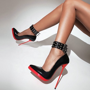 Metal Rivets 16cm Extreme High Heels Women Ankle Belt Slim Heel <b>Shoes</b> Pole Dancer Stiletto Dress Sandals - Product Image 3
