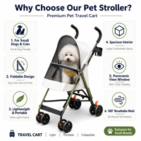 Poussette pour animaux de compagnie ultra-légère pour petits chiens et chats - Conception compacte et pliable pour les voyages, les courses et les sorties quotidiennes