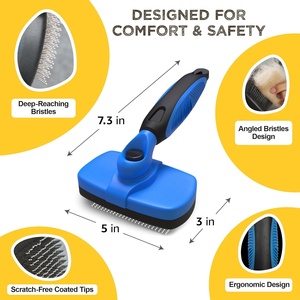 Low MOQ Custom Logo & Color Cat Dog <b>Pet</b> Hair Shedding Grooming Comb Self Cleaning Slicker <b>Brush</b> Tool - Product Image 2