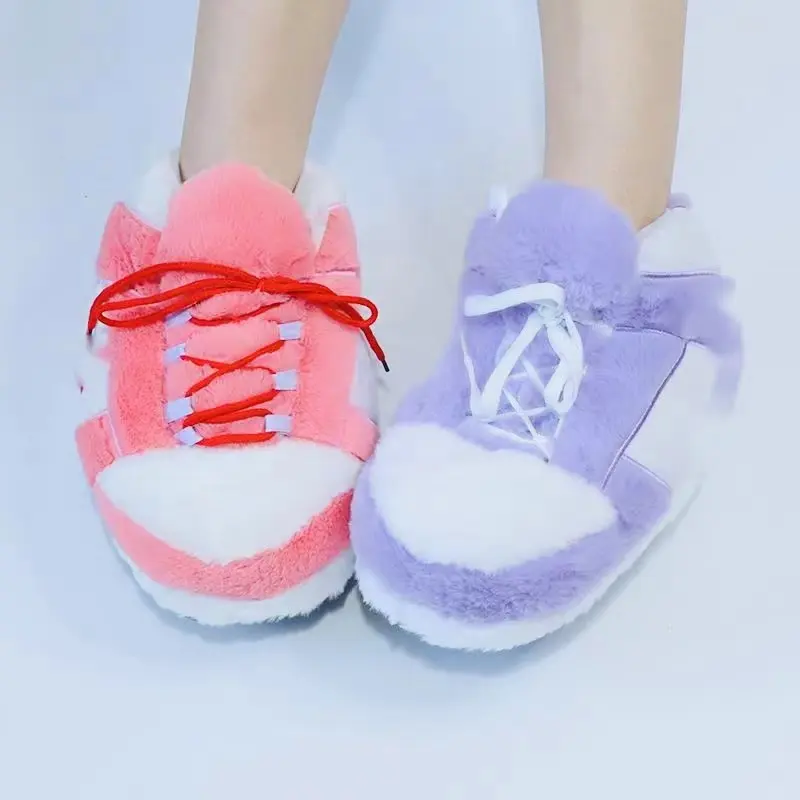 dropshipping product 2024 furry house cotton plush sneaker slippers winter one size fits all sneaker slippers sport slipper