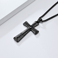 Collier pendentif en acier inoxydable 316l PVD avec croix chrétienne catholique religieuse hip hop zircon, bijoux de mode unisexe en gros
