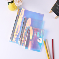 Protège-cahier A5/A6/A7 holographique en PVC, rechargeable, avec 6 anneaux ronds, couleur argent, pour classeur à feuilles mobiles, étui de classement en PVC arc-en-ciel