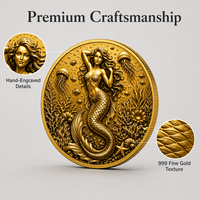 Pièce commémorative de luxe en cuivre fin .999 de 5 oz, créatures mythiques, plaquée or, relief 3D, sirène, souvenir avec boîte cadeau