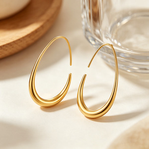 Boucles d'oreilles créoles minimalistes en forme de goutte d'eau, or, argent, acier inoxydable, bijoux tendance, à porter au quotidien, design géométrique - Product Image 2