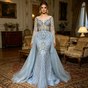 OEM Nude Luxury Muslim Mermaid Evening <strong>Dresses</strong> Gowns Beaded Overskirt Elegant for Women Party - Product Image 1