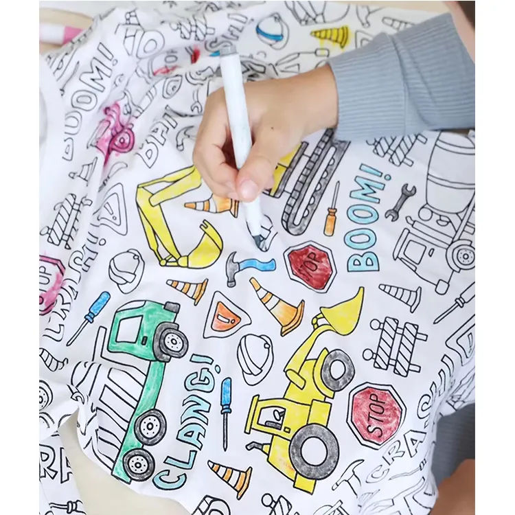 ODM Unisex çocuklar renklendirme pamuk pijama setleri kalem karikatür Graffiti tasarım DIY çocuklar için Colorable pijama