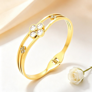 Elegante Brazalete de Mujer Chapado en Oro con Cristal de Flor y Engaste de Bisel de Diamantes de Imitación, Joyería Romántica para Boda - Product Image 1