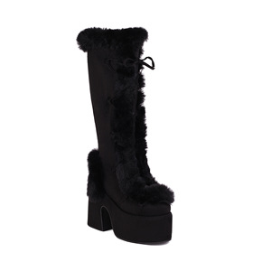 Botas Punk hasta la rodilla para mujer, tacones gruesos con ribete de piel, botas cálidas de invierno con plataforma alta de 17,5 cm, calzado de Invierno para mujer, botas cálidas, zapatos - Product Image 3