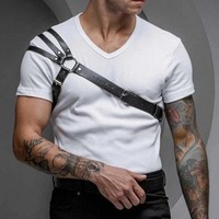 Harness Pria Kulit PU Harness Dada Pria Gay Bondage Kulit Hitam Aksesoris Pria Erotis Bagian Atas Tubuh