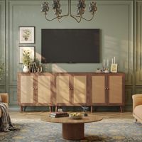 Credenza Moderna in Rattan con Ante in Canna, Mobile Contenitore in Legno Ingegnerizzato con Ripiani Regolabili, Salvaspazio, per Hotel, Smontato (RTA)