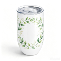 Tumbler Vakum Stainless Steel Putih 12oz untuk Sublimasi, Tutup Motif Daun, Terisolasi 6-12 Jam, Hadiah Bisnis, Kopi