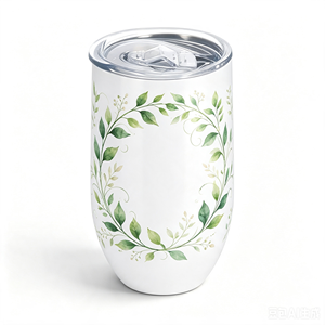 Vaso Térmico de Acero Inoxidable Blanco para Sublimación de 12oz con Tapa y Diseño de Hojas, Aislamiento Térmico de 6-12 Horas para Café - Product Image 1