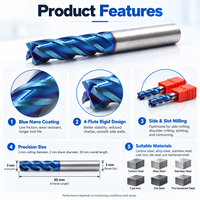 3mm Blaue Nano-beschichtete Hartmetall-Schaftfräser mit 4 Schneiden, Flachfräser, Seitenschlitzfräser für Stahl, Metall, CNC-Werkzeuge