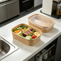 Boîte à lunch rectangulaire en papier kraft écologique jetable, en matériau recyclé, compatible micro-ondes, avec couvercle, pour la livraison de repas rapides