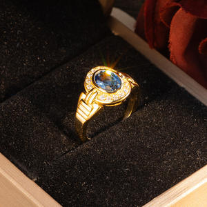 Bague en saphir 1,5 carat plaqué or, pierres précieuses de laboratoire, bijoux de mode, bagues en argent sterling pour filles et hommes - Product Image 2