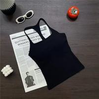 Neue gestreifte, gerippte, wärmeübertragungsbedruckte Sportweste für Damen, ärmellos, mit Brustpolstern, aktivem Stretch und Hohldesign für Yoga