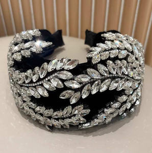 水晶头带 闪亮水钻叶子发带 婚礼派对舞会手工串珠花朵头饰 女士婚礼用 - Product Image 4