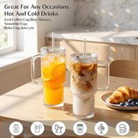 Gobelets en verre borosilicate transparent rayé de 24 oz en gros avec couvercles, pailles et poignée pour café glacé, jus et lait