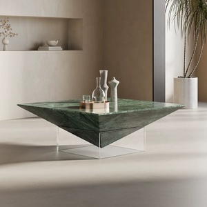 Mesa <span class=keywords><strong>de</strong></span> <span class=keywords><strong>Centro</strong></span> Moderna Minimalista <span class=keywords><strong>de</strong></span> Acrílico Transparente con Base <span class=keywords><strong>de</strong></span> Mármol Natural Flotante - Product Image 1